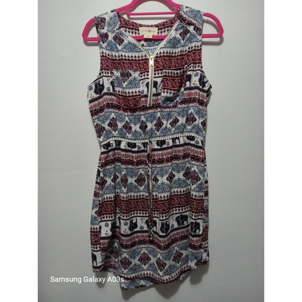 Elephant Print Size L Sleeveless Dress, Mini Length Casual Dress, Travel Dress